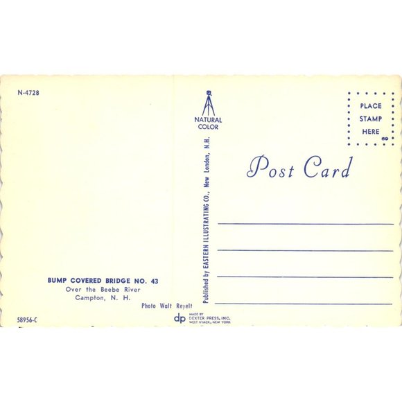 Bump Covered Bridge Number 43 Beebe River Campton New Hampshire Postcards Travel - Picture 2 of 2